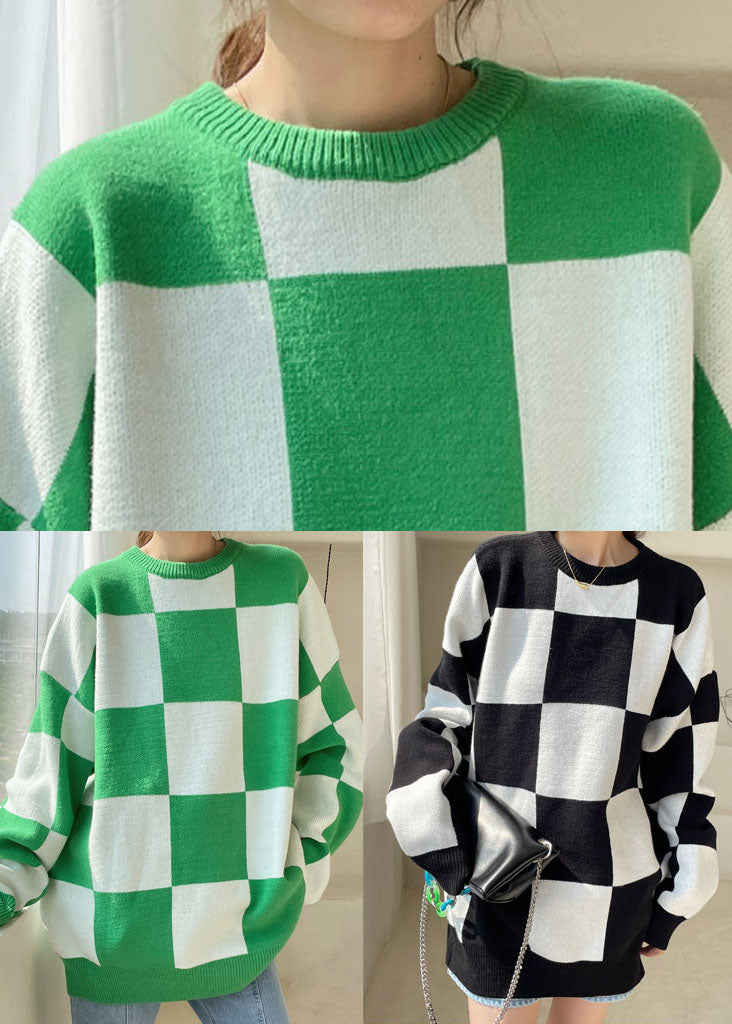 Plus Size grün karierter kuscheliger Strickpullover Winter