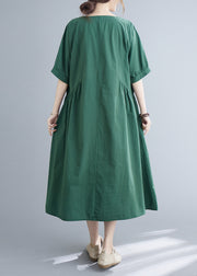 Plus Size Green V Neck Cinched pocket Dress Short Sleeve