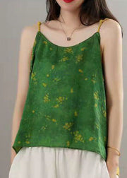 Plus Size Green print Patchwork Spaghetti Strap tops Summer