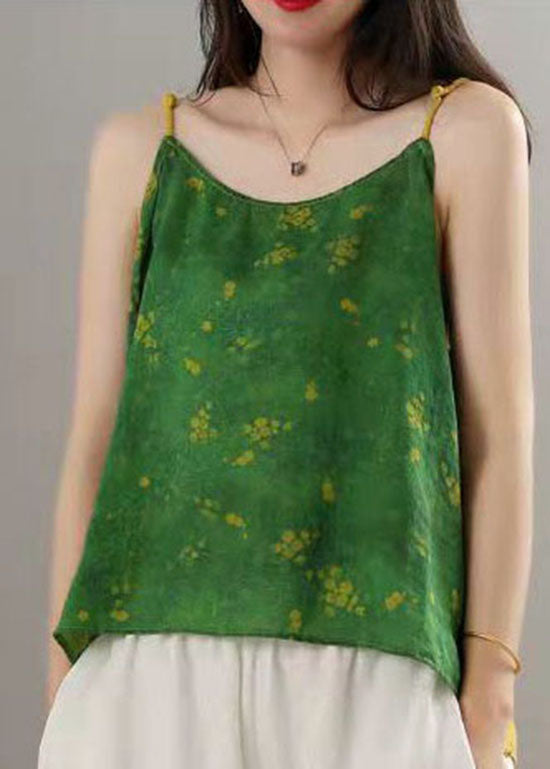 Plus Size Green print Patchwork Spaghetti Strap tops Summer