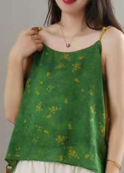 Plus Size Green print Patchwork Spaghetti Strap tops Summer