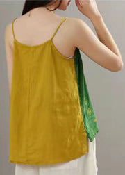 Plus Size Green print Patchwork Spaghetti Strap tops Summer