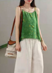 Plus Size Green print Patchwork Spaghetti Strap tops Summer