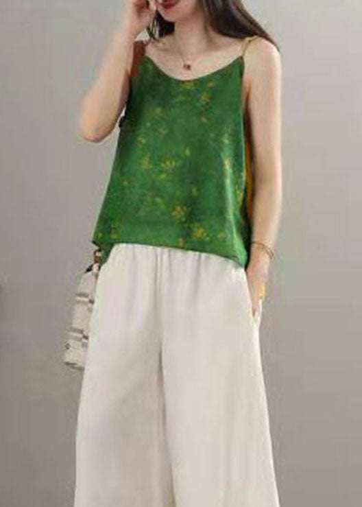 Plus Size Green print Patchwork Spaghetti Strap tops Summer