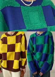Plus Size Grüner dicker karierter Strickpullover Winter