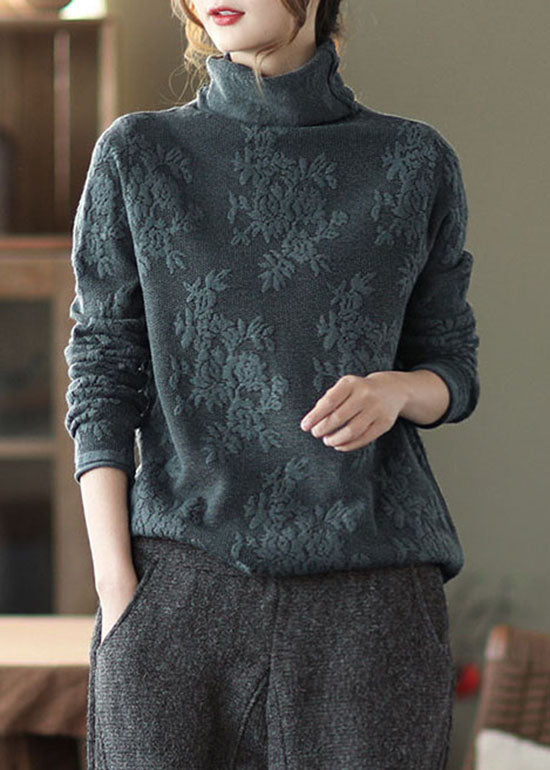 Plus Size Grau Rollkragen dicker Strickpullover Spring