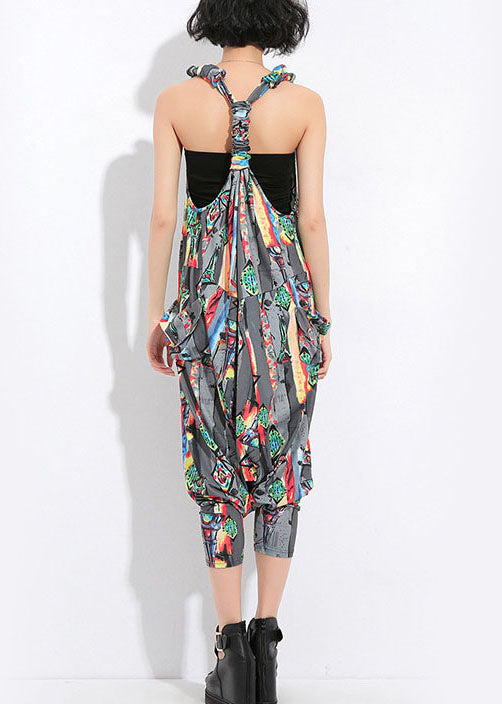 Plus Size Grey pockets Print Silk Jumpsuit Spring