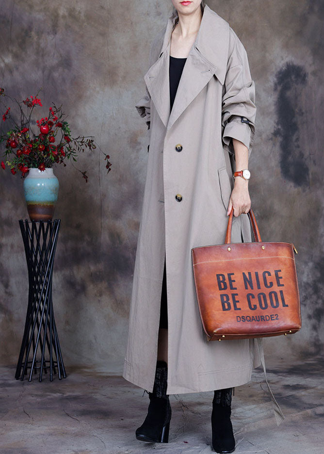 Plus Size Graue Krawatte Taillenknopf Bubikragen Trenchcoats Frühling