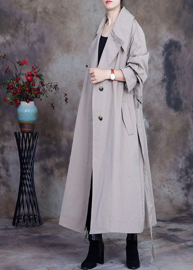 Plus Size Graue Krawatte Taillenknopf Bubikragen Trenchcoats Frühling