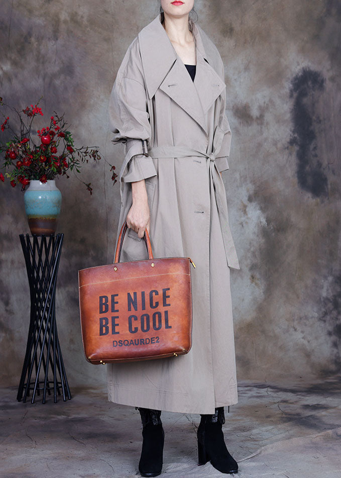 Plus Size Graue Krawatte Taillenknopf Bubikragen Trenchcoats Frühling