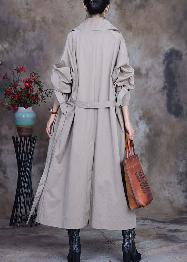 Plus Size Graue Krawatte Taillenknopf Bubikragen Trenchcoats Frühling