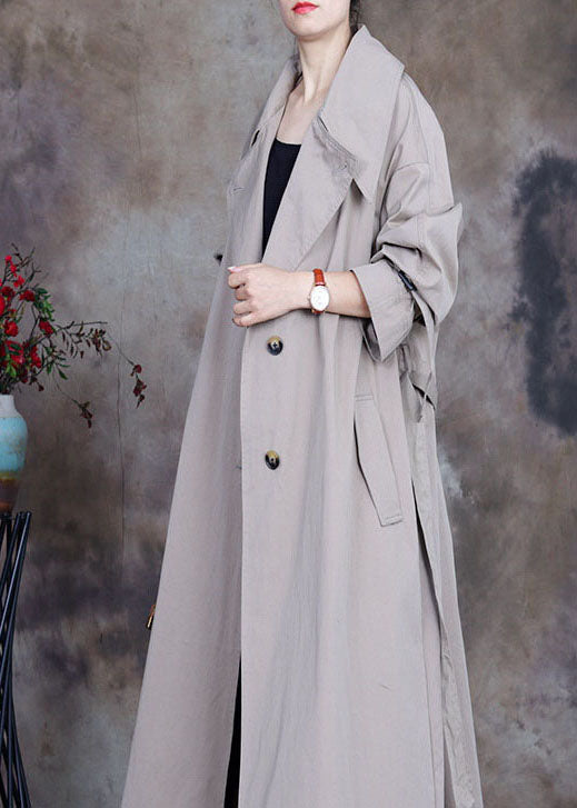 Plus Size Graue Krawatte Taillenknopf Bubikragen Trenchcoats Frühling