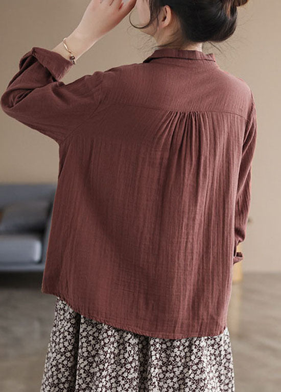 Plus Size Khaki Button Bubikragen asymmetrisches Design Cotton Tops Long Sleeve