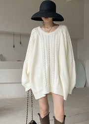 Plus Size Natural White Kabelstrickkleid Winter