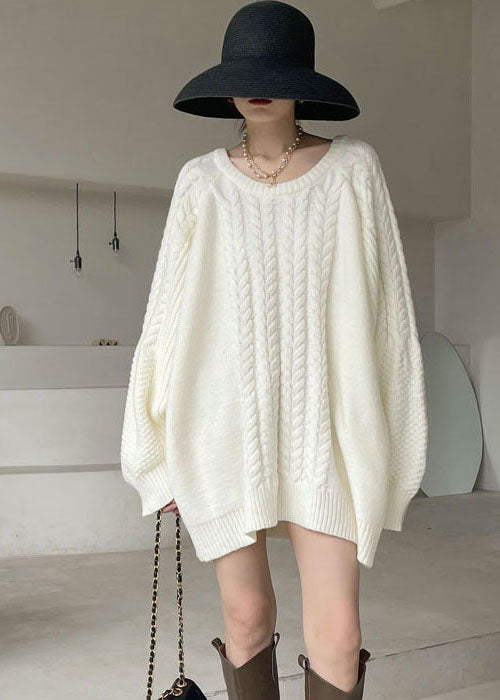 Plus Size Natural White Kabelstrickkleid Winter