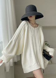 Plus Size Natural White Kabelstrickkleid Winter