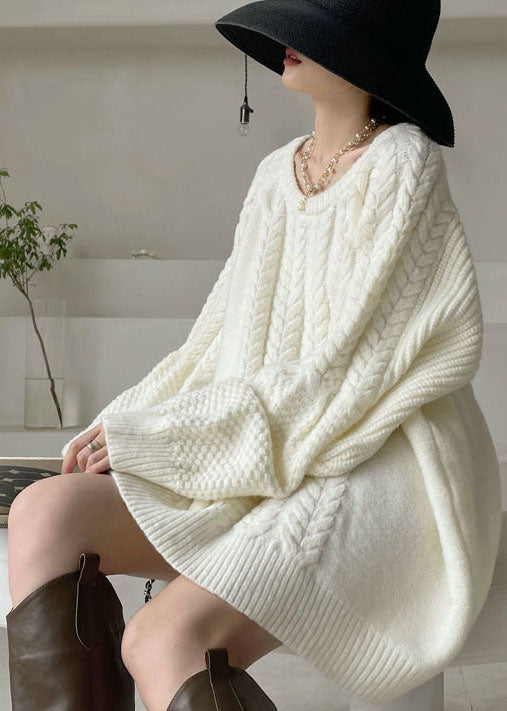Plus Size Natural White Kabelstrickkleid Winter