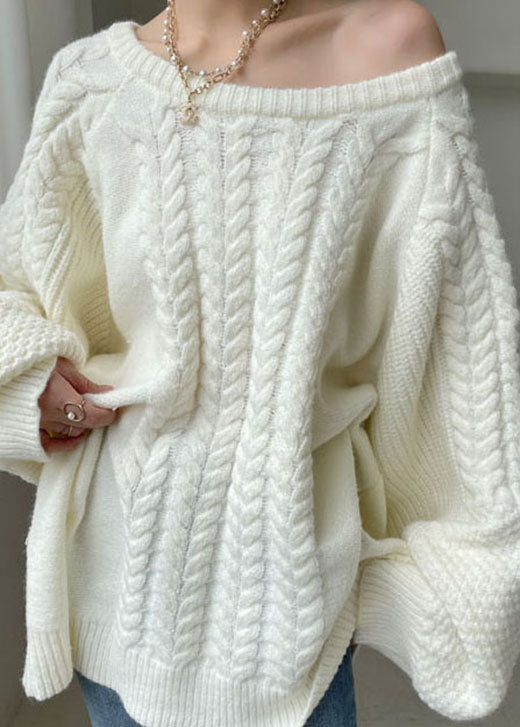 Plus Size Natural White Kabelstrickkleid Winter