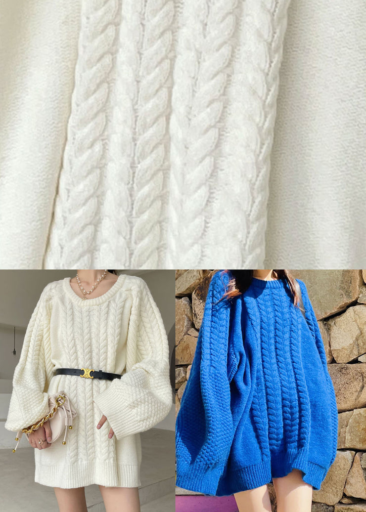 Plus Size Natural White Kabelstrickkleid Winter