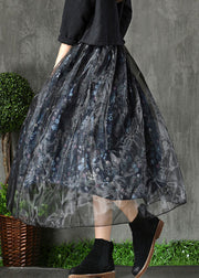 Plus Size Navy Print Patchwork Fall Organza Rock