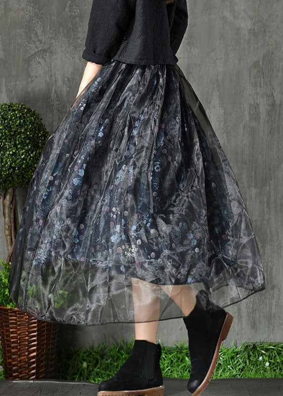 Plus Size Navy Print Patchwork Fall Organza Rock