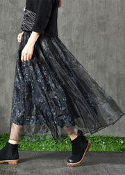 Plus Size Navy Print Patchwork Fall Organza Rock