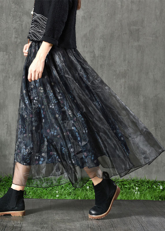 Plus Size Navy Print Patchwork Fall Organza Rock
