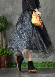 Plus Size Navy Print Patchwork Fall Organza Rock