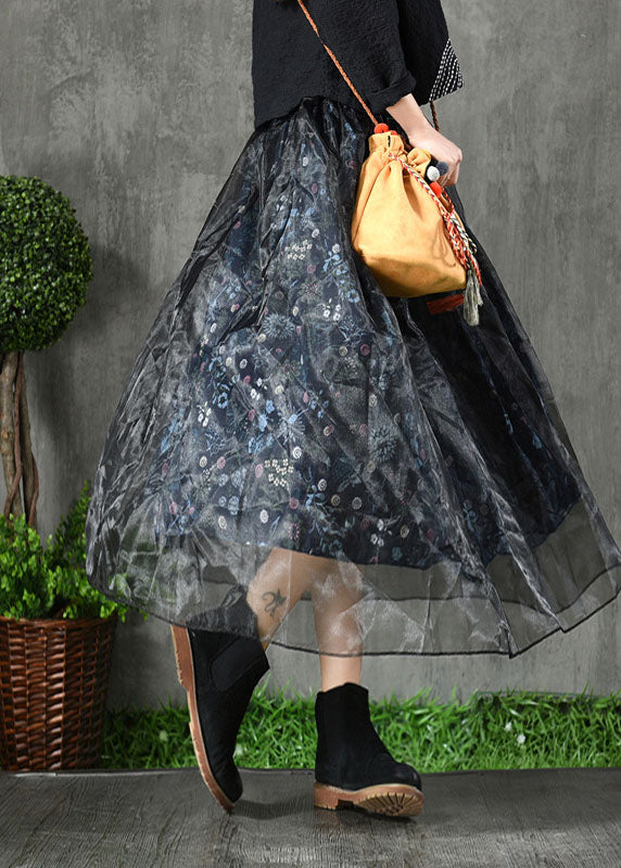 Plus Size Navy Print Patchwork Fall Organza Rock