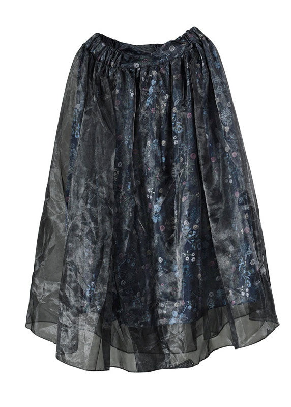 Plus Size Navy Print Patchwork Fall Organza Rock