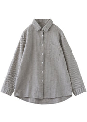 Plus Size Peter Pan Collar Striped Blouse Tops Spring