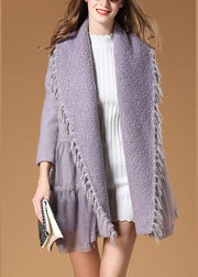 Plus Size Purple PeterPan Collar Patchwork Lace Casual Fall Woolen Coat