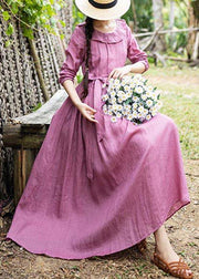 Plus Size Rose Ruffles Cinched Party Summer Linen Dress - SooLinen