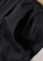 Plus Size Solid Black Elastische Taille Geknitterte Taschen Baumwolle Haremshose Herbst