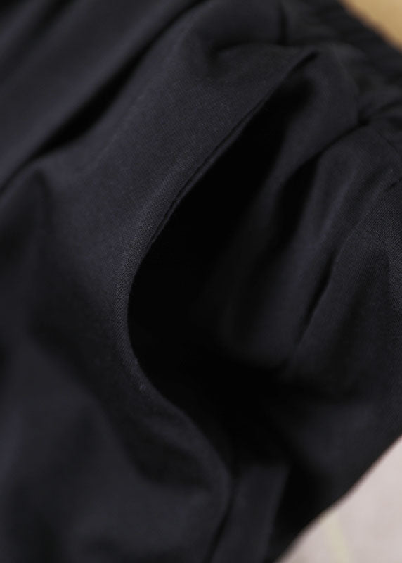 Plus Size Solid Black Elastische Taille Geknitterte Taschen Baumwolle Haremshose Herbst