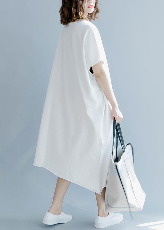Plus Size White O-Neck Cotton Summer Maxi Dresses - SooLinen