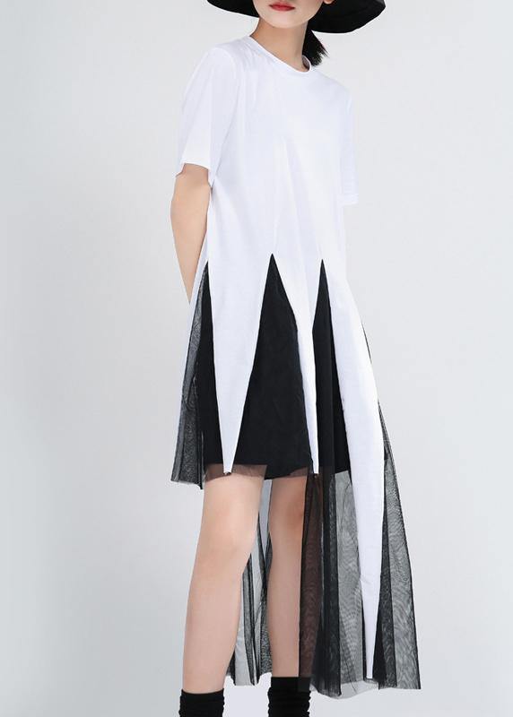Plus Size White Patchwork Lace Summer Cotton Dress - SooLinen