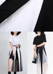 Plus Size White Patchwork Lace Summer Cotton Dress - SooLinen
