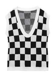 Plus Size White Plaid fashion V Neck Fall Knit Vest