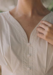 Plus Size White V-Ausschnitt Laternenärmel Rüschen Maxikleider