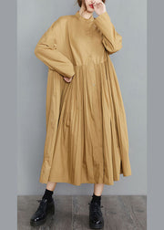 Plus Size Yellow Button Cotton Kleider Frühling