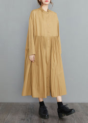 Plus Size Yellow Button Cotton Kleider Frühling