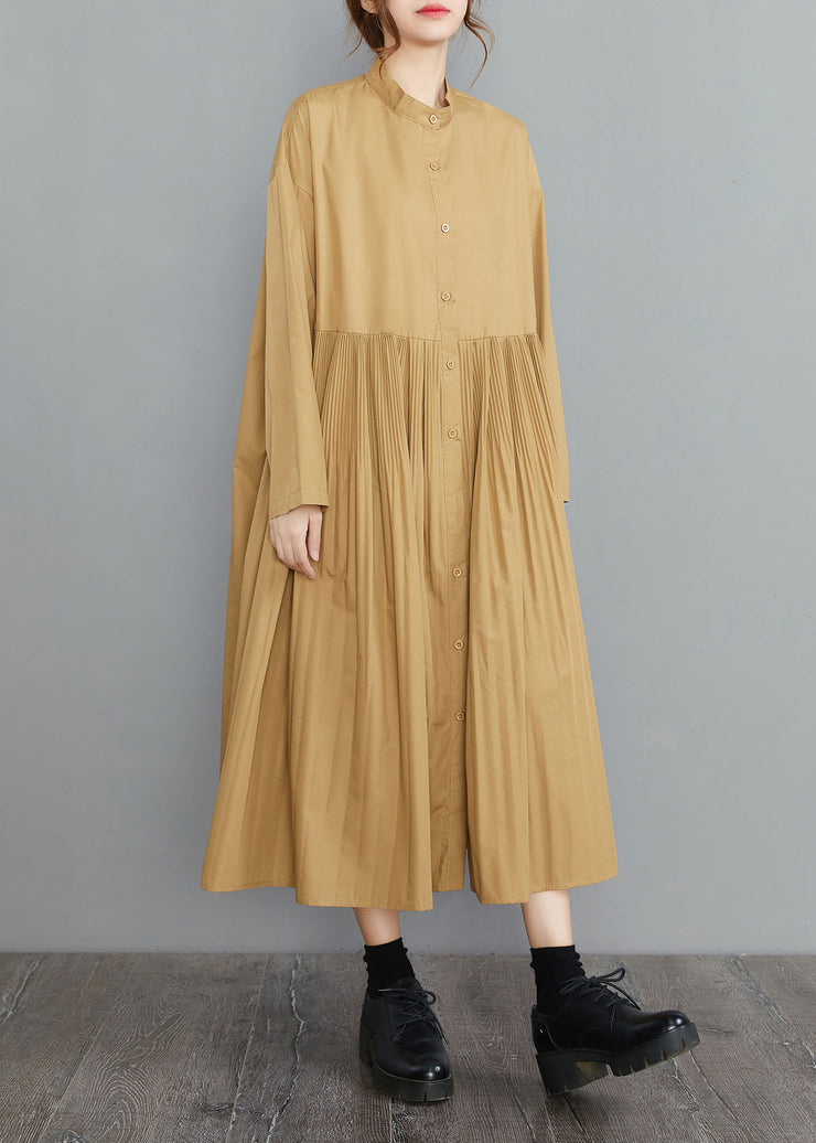Plus Size Yellow Button Cotton Kleider Frühling