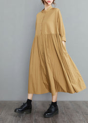 Plus Size Yellow Button Cotton Kleider Frühling