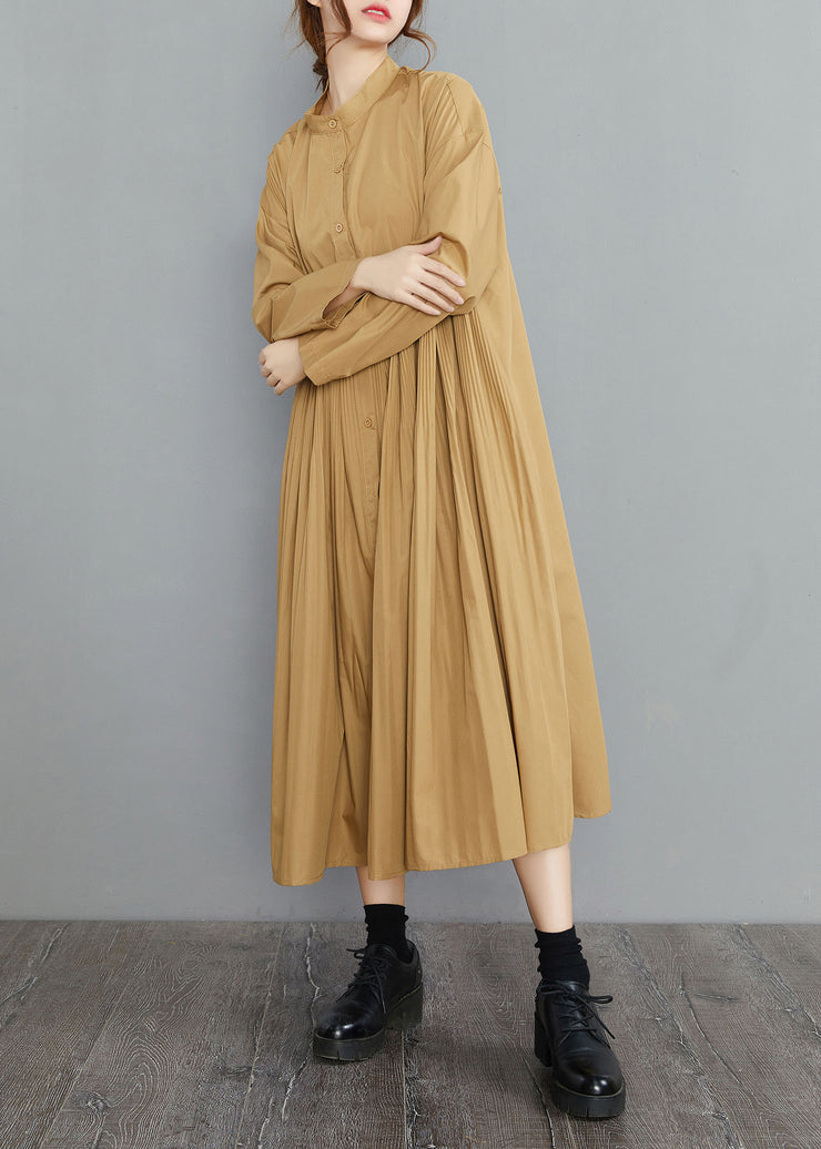 Plus Size Yellow Button Cotton Kleider Frühling