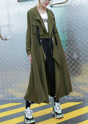 Plus Size Armee Grüne Taschen Bubikragen Asymmetrischer Trenchcoat Frühling