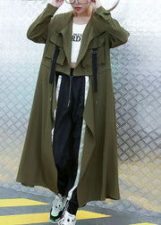 Plus Size Armee Grüne Taschen Bubikragen Asymmetrischer Trenchcoat Frühling