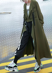 Plus Size Armee Grüne Taschen Bubikragen Asymmetrischer Trenchcoat Frühling