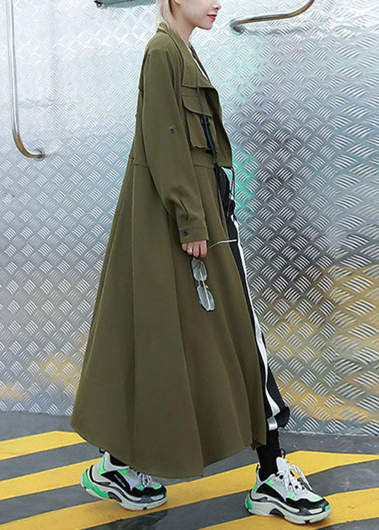 Plus Size Armee Grüne Taschen Bubikragen Asymmetrischer Trenchcoat Frühling