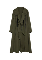 Plus Size Armee Grüne Taschen Bubikragen Asymmetrischer Trenchcoat Frühling